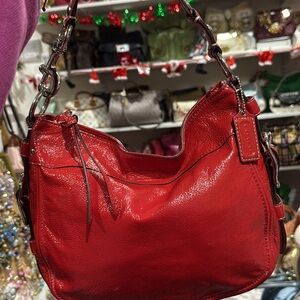 Coach Zoe Vibrant Red Patten Leather Shoulder Bag